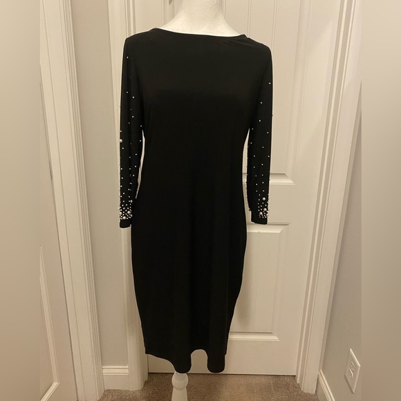 Annalee + Hope M Black pearls and rhinestones Shift Dress Stretch Evening - Picture 6 of 7